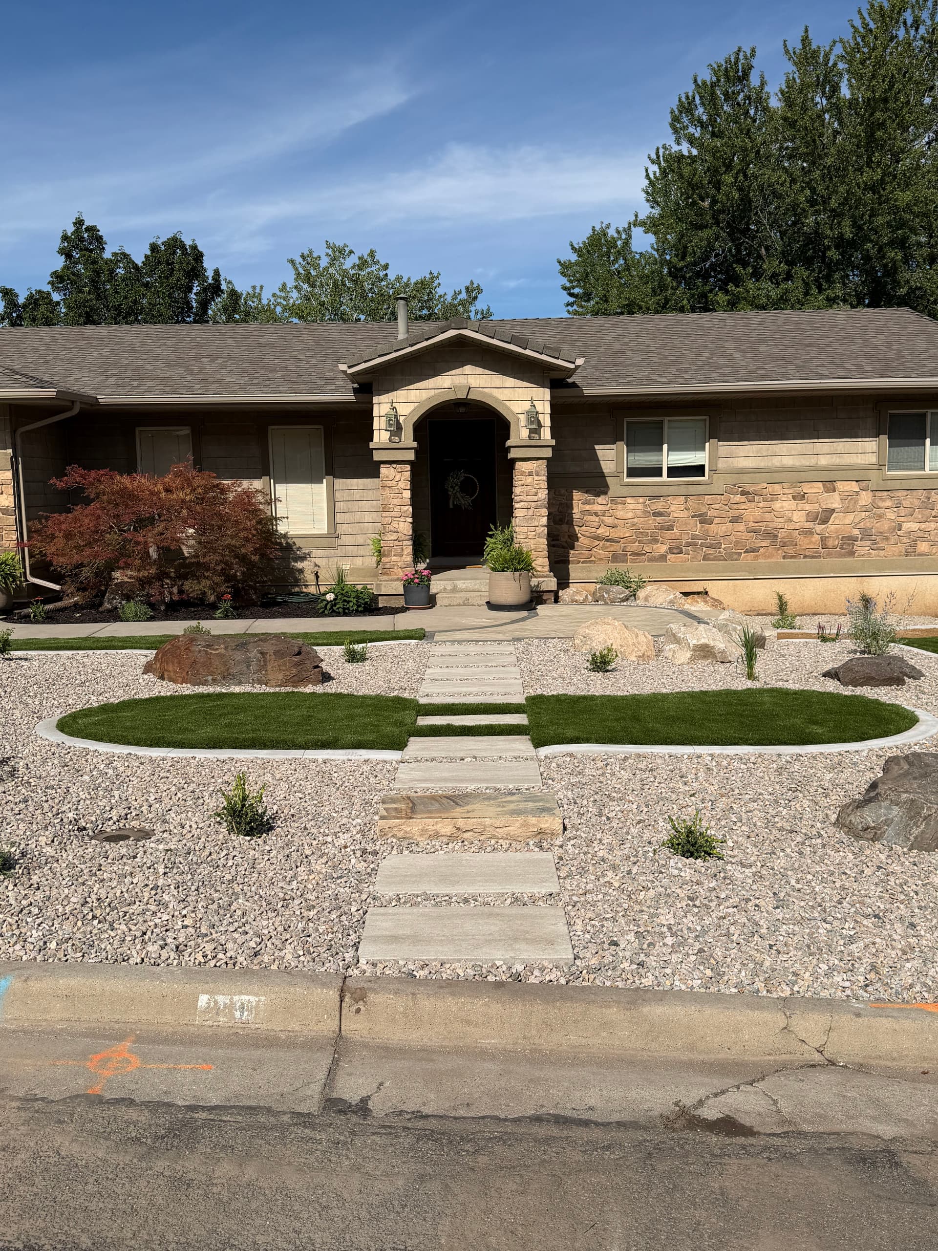 Gallery photos for Perry Utah Front Yard Gets Artificial Turf Pavers and Xeriscape Makeover: Image #1